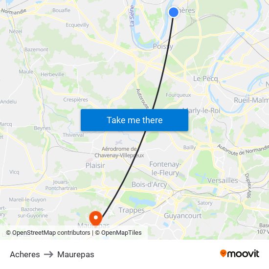 Acheres to Maurepas map