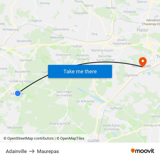 Adainville to Maurepas map
