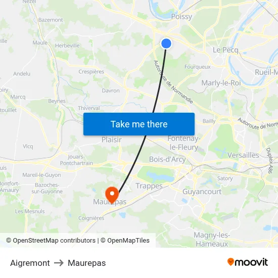 Aigremont to Maurepas map