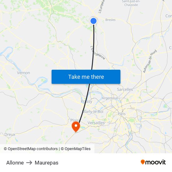 Allonne to Maurepas map