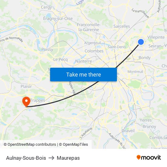 Aulnay-Sous-Bois to Maurepas map