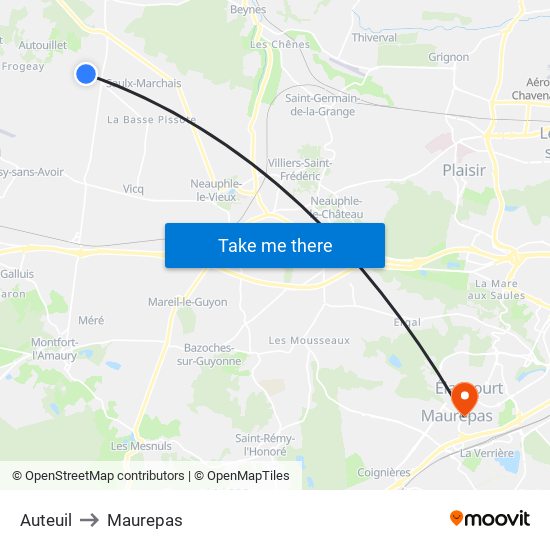 Auteuil to Maurepas map