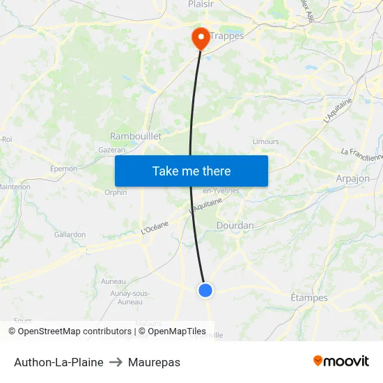 Authon-La-Plaine to Maurepas map