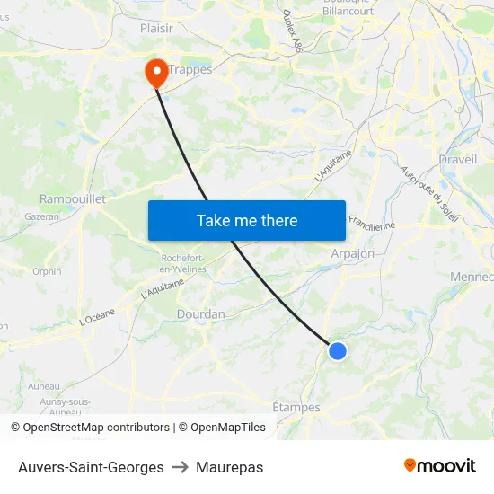 Auvers-Saint-Georges to Maurepas map