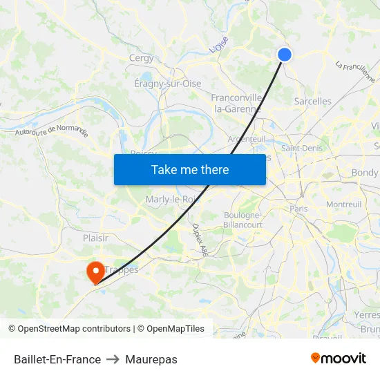 Baillet-En-France to Maurepas map
