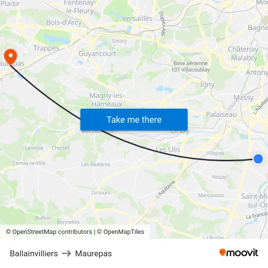 Ballainvilliers to Maurepas map