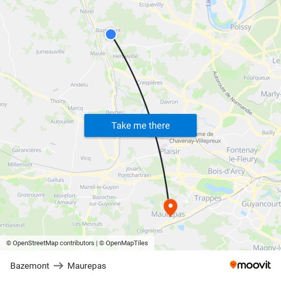 Bazemont to Maurepas map