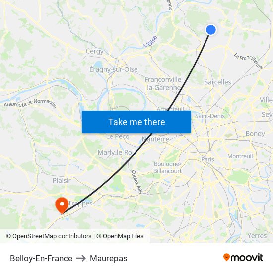 Belloy-En-France to Maurepas map