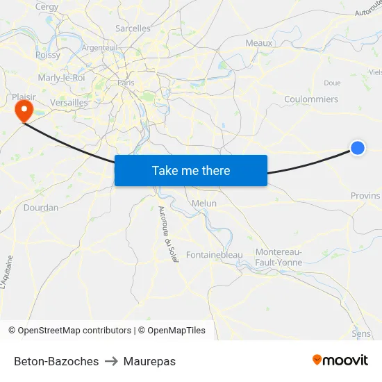 Beton-Bazoches to Maurepas map