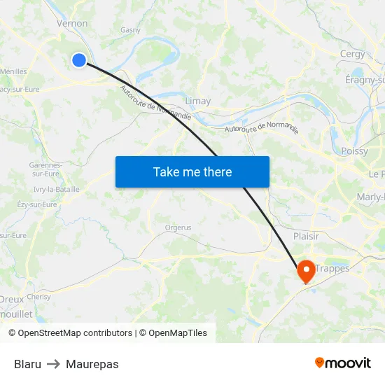 Blaru to Maurepas map