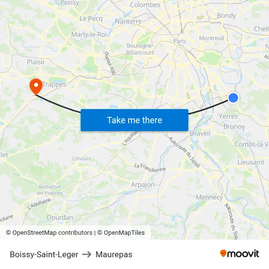Boissy-Saint-Leger to Maurepas map