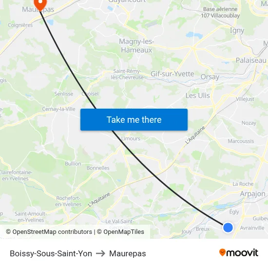 Boissy-Sous-Saint-Yon to Maurepas map