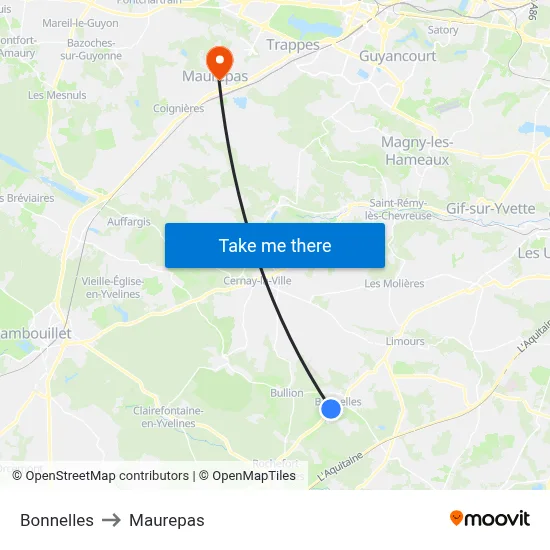 Bonnelles to Maurepas map