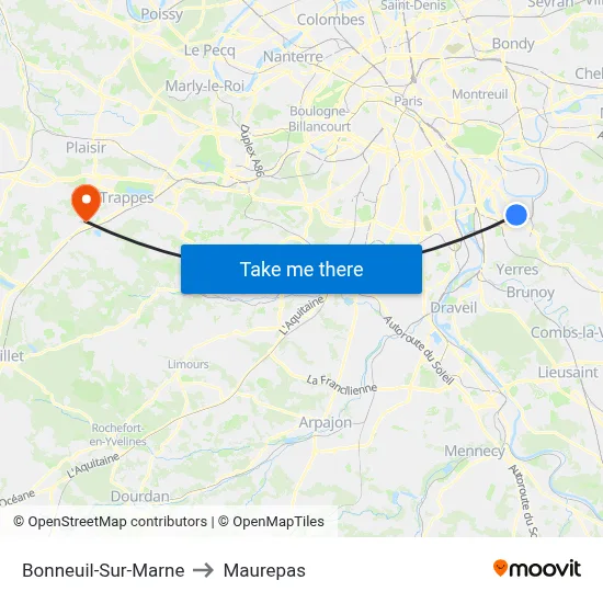 Bonneuil-Sur-Marne to Maurepas map