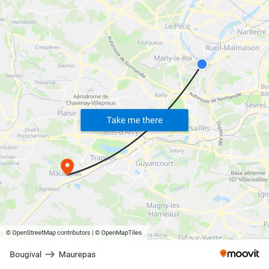 Bougival to Maurepas map