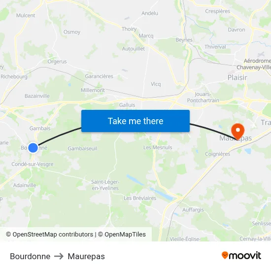 Bourdonne to Maurepas map