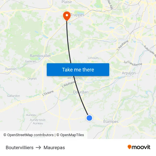 Boutervilliers to Maurepas map