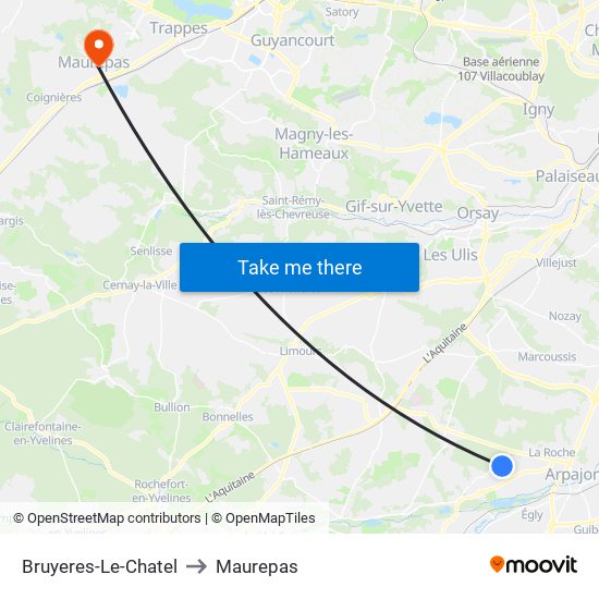 Bruyeres-Le-Chatel to Maurepas map