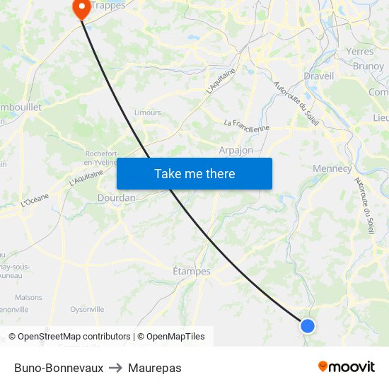 Buno-Bonnevaux to Maurepas map