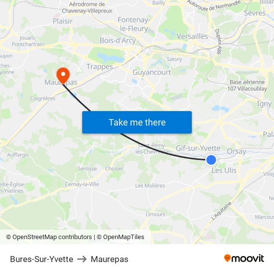 Bures-Sur-Yvette to Maurepas map