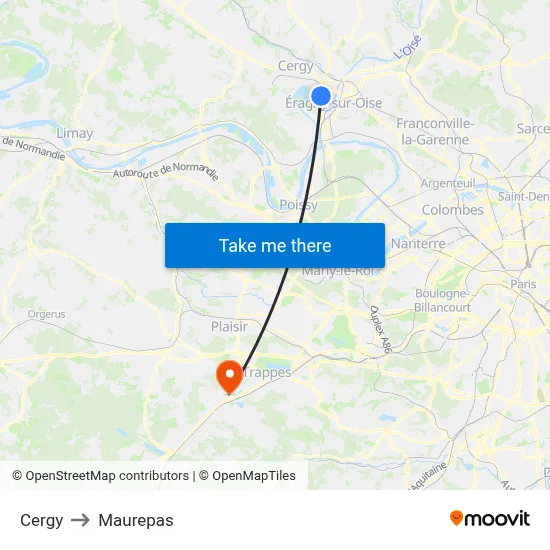 Cergy to Maurepas map