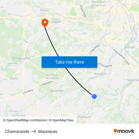 Chamarande to Maurepas map