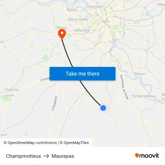 Champmotteux to Maurepas map