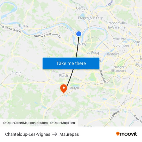 Chanteloup-Les-Vignes to Maurepas map