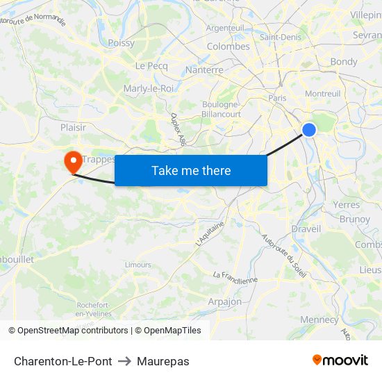 Charenton-Le-Pont to Maurepas map