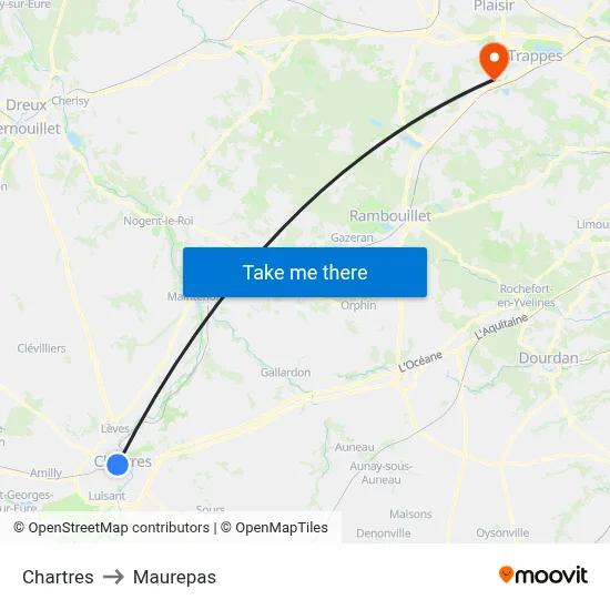 Chartres to Maurepas map