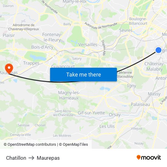 Chatillon to Maurepas map