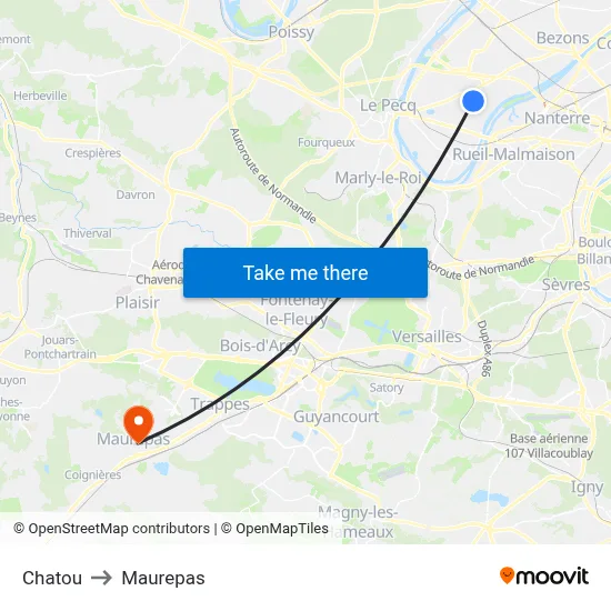 Chatou to Maurepas map