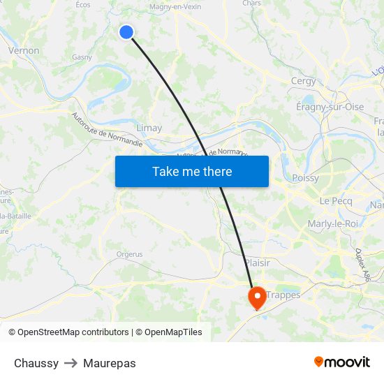 Chaussy to Maurepas map