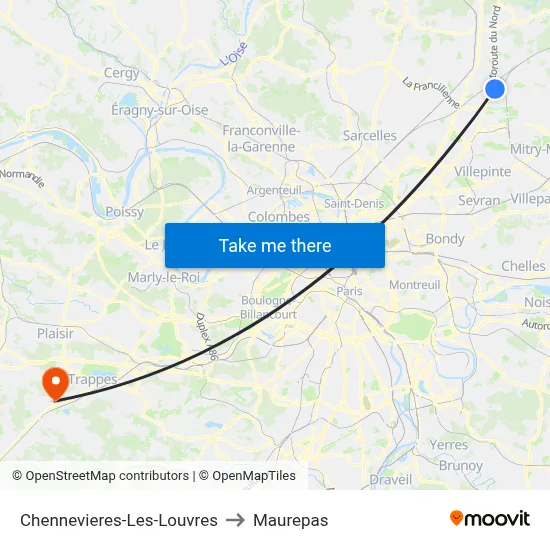 Chennevieres-Les-Louvres to Maurepas map