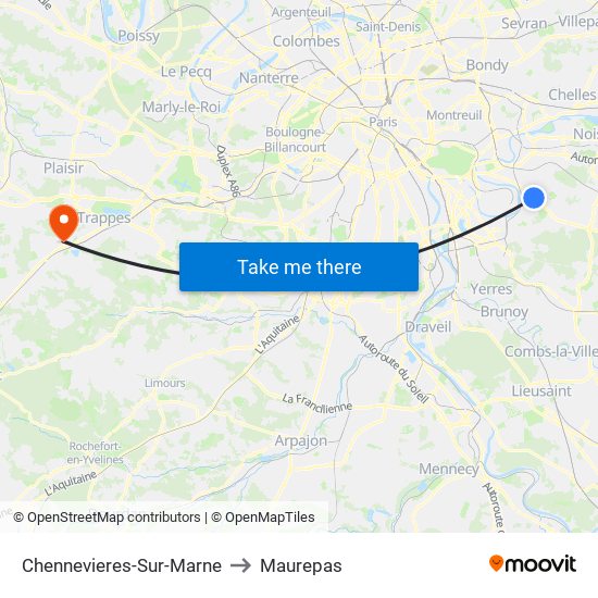 Chennevieres-Sur-Marne to Maurepas map
