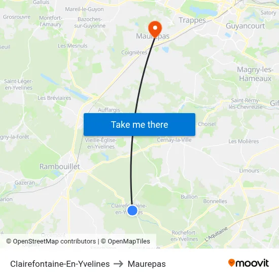 Clairefontaine-En-Yvelines to Maurepas map
