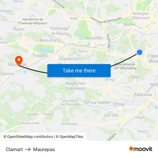 Clamart to Maurepas map