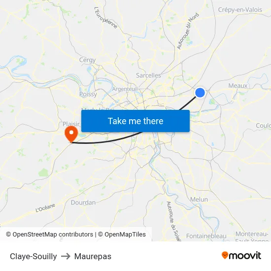 Claye-Souilly to Maurepas map