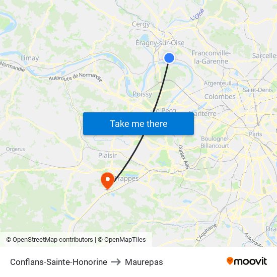 Conflans-Sainte-Honorine to Maurepas map