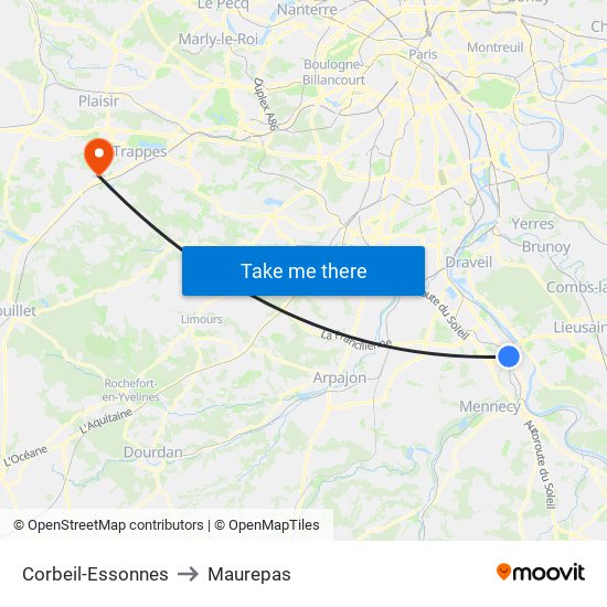 Corbeil-Essonnes to Maurepas map