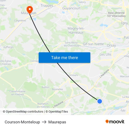 Courson-Monteloup to Maurepas map