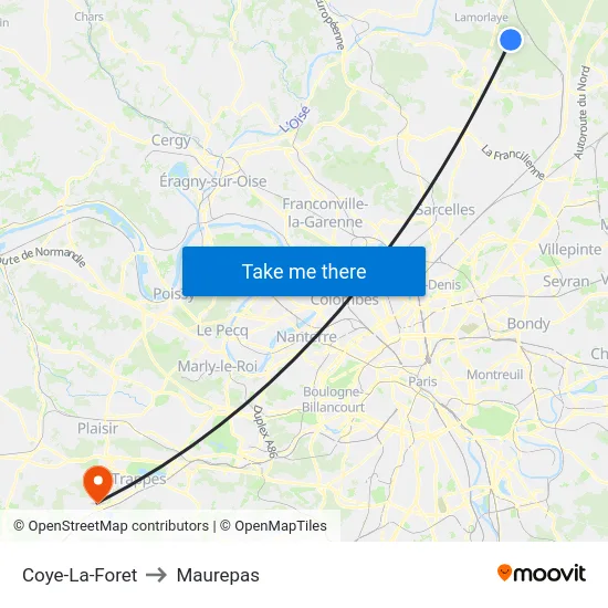 Coye-La-Foret to Maurepas map