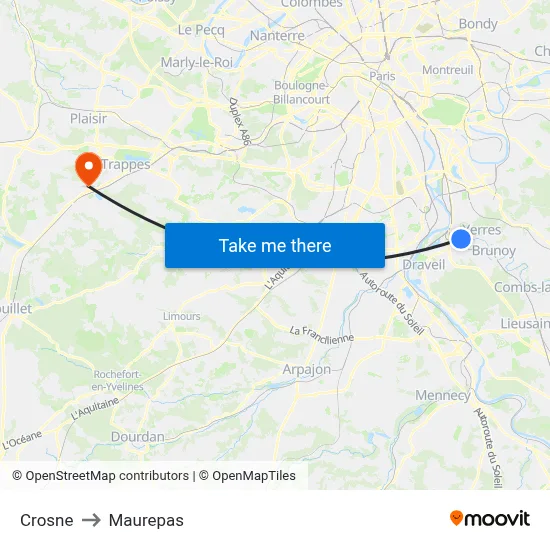 Crosne to Maurepas map
