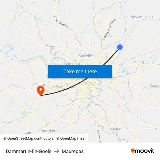 Dammartin-En-Goele to Maurepas map