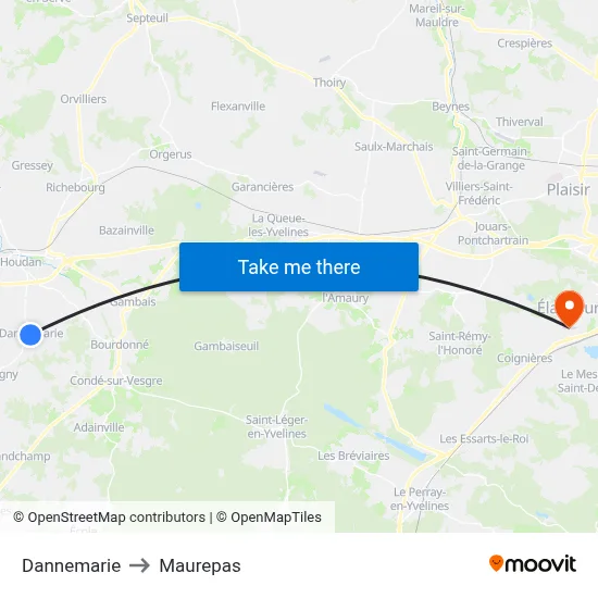 Dannemarie to Maurepas map