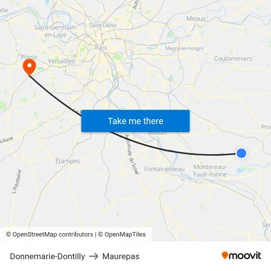 Donnemarie-Dontilly to Maurepas map