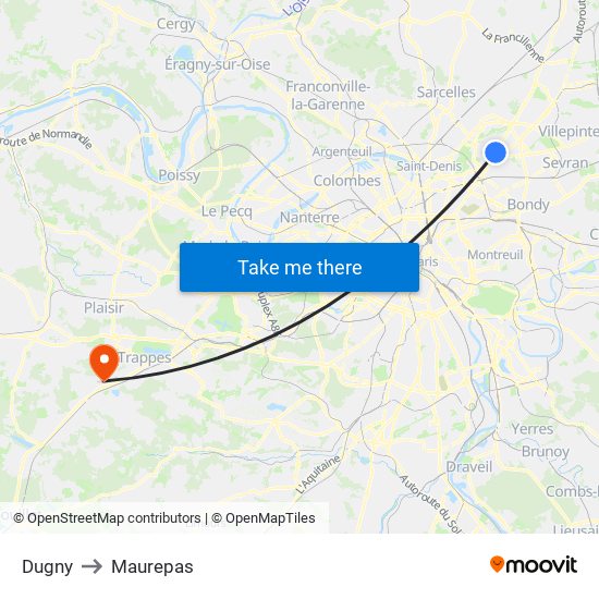 Dugny to Maurepas map