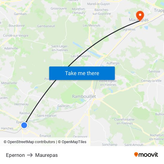 Epernon to Maurepas map
