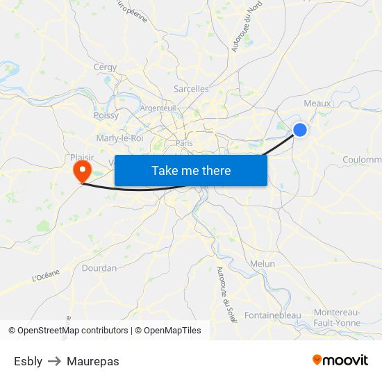 Esbly to Maurepas map
