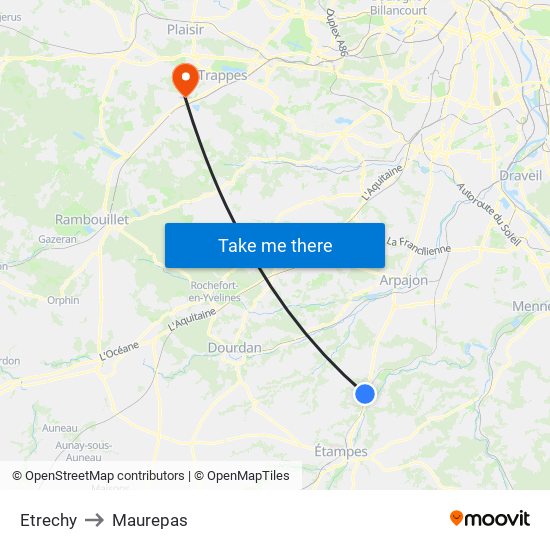 Etrechy to Maurepas map